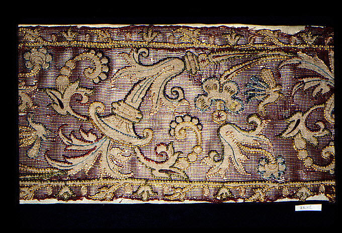 Band, Embroidered net, buratto, linen and silk, Italian