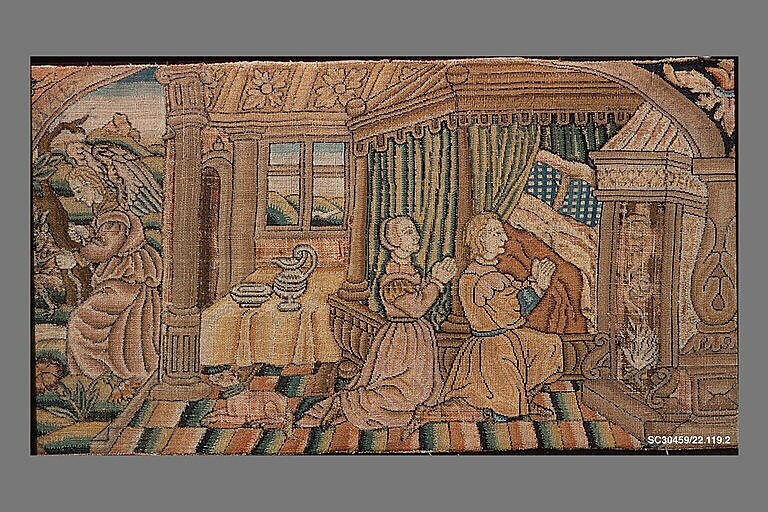Panel, Silk and metal thread on canvas, Flemish 