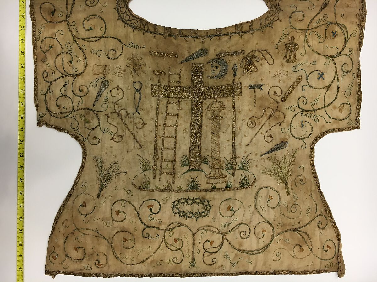 Statue robe, Silk and metal thread on linen, French