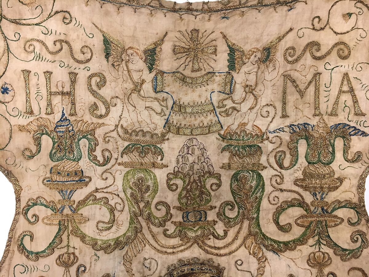 Statue robe, Silk and metal thread on linen, French