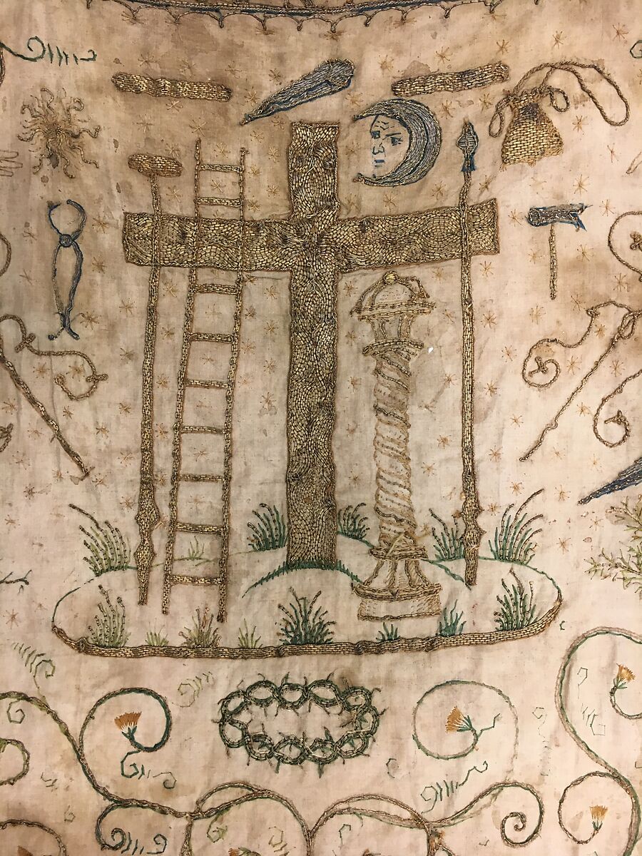 Statue robe, Silk and metal thread on linen, French