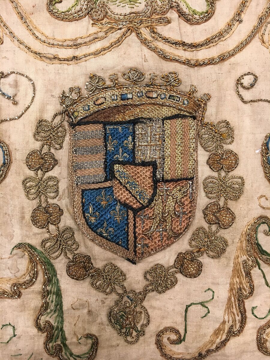 Statue robe, Silk and metal thread on linen, French