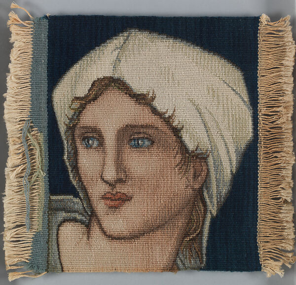 Head of a Woman, Designed by Sir Edward Burne-Jones (British, Birmingham 1833–1898 Fulham), Wool (15 warps per inch, 6 per cm.), British, Merton Abbey