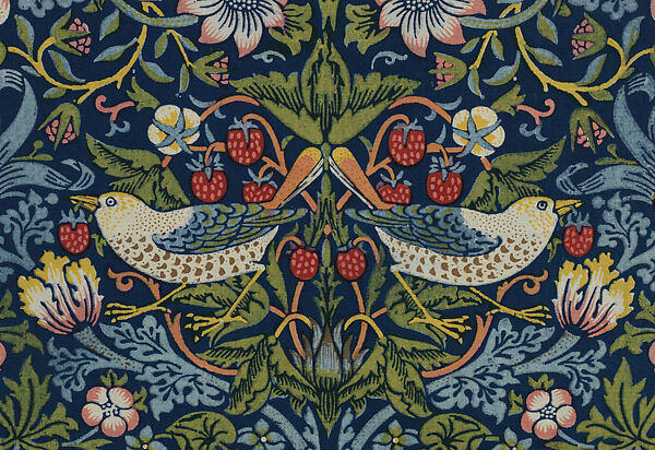 Strawberry Thief, Designed by William Morris (British, Walthamstow, London 1834–1896 Hammersmith, London) (registered on May 11, 1883), Cotton, British, Merton Abbey