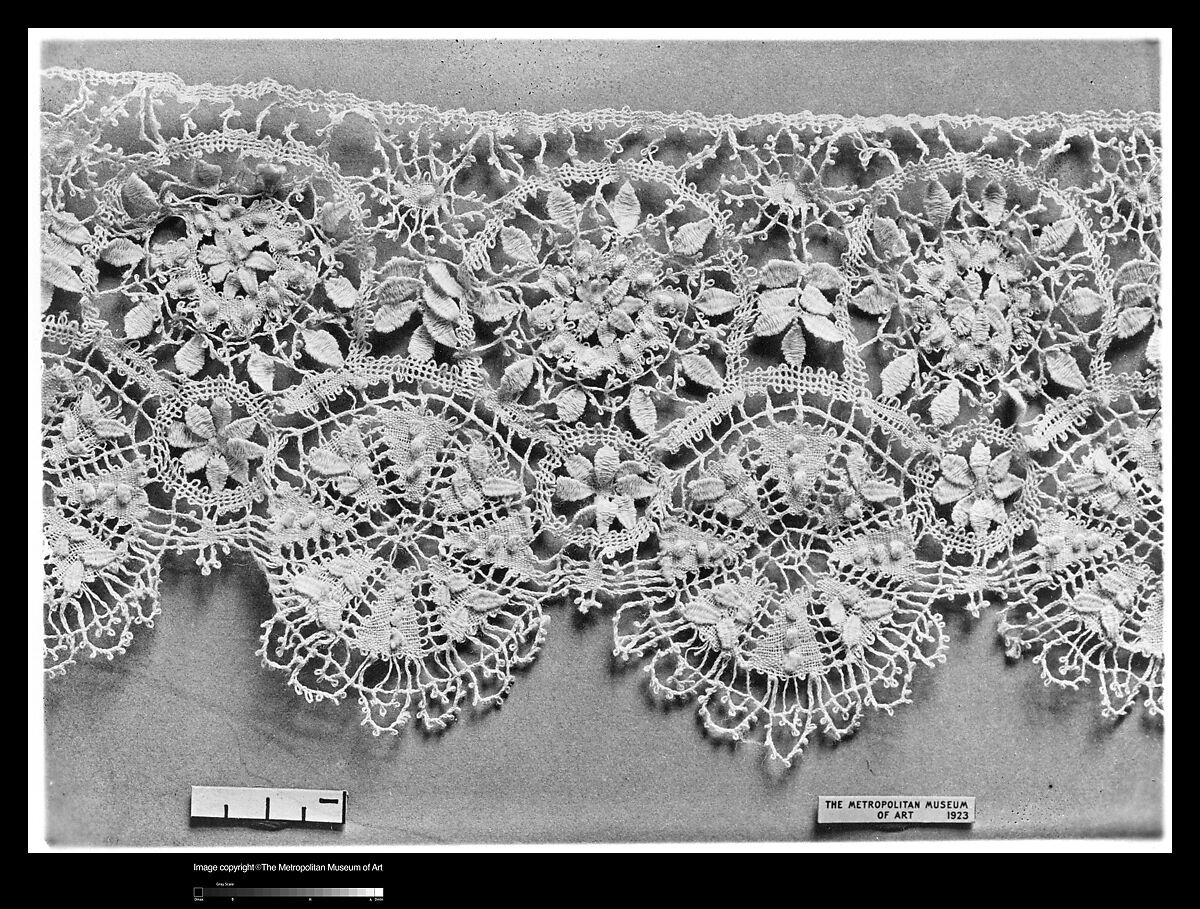 Edging, Linen, bobbin lace, French, Cluny