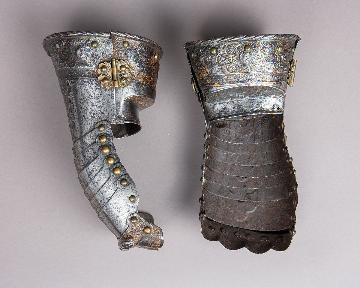 Pair of Gauntlets, Steel, gold, copper alloy, German, probably Augsburg