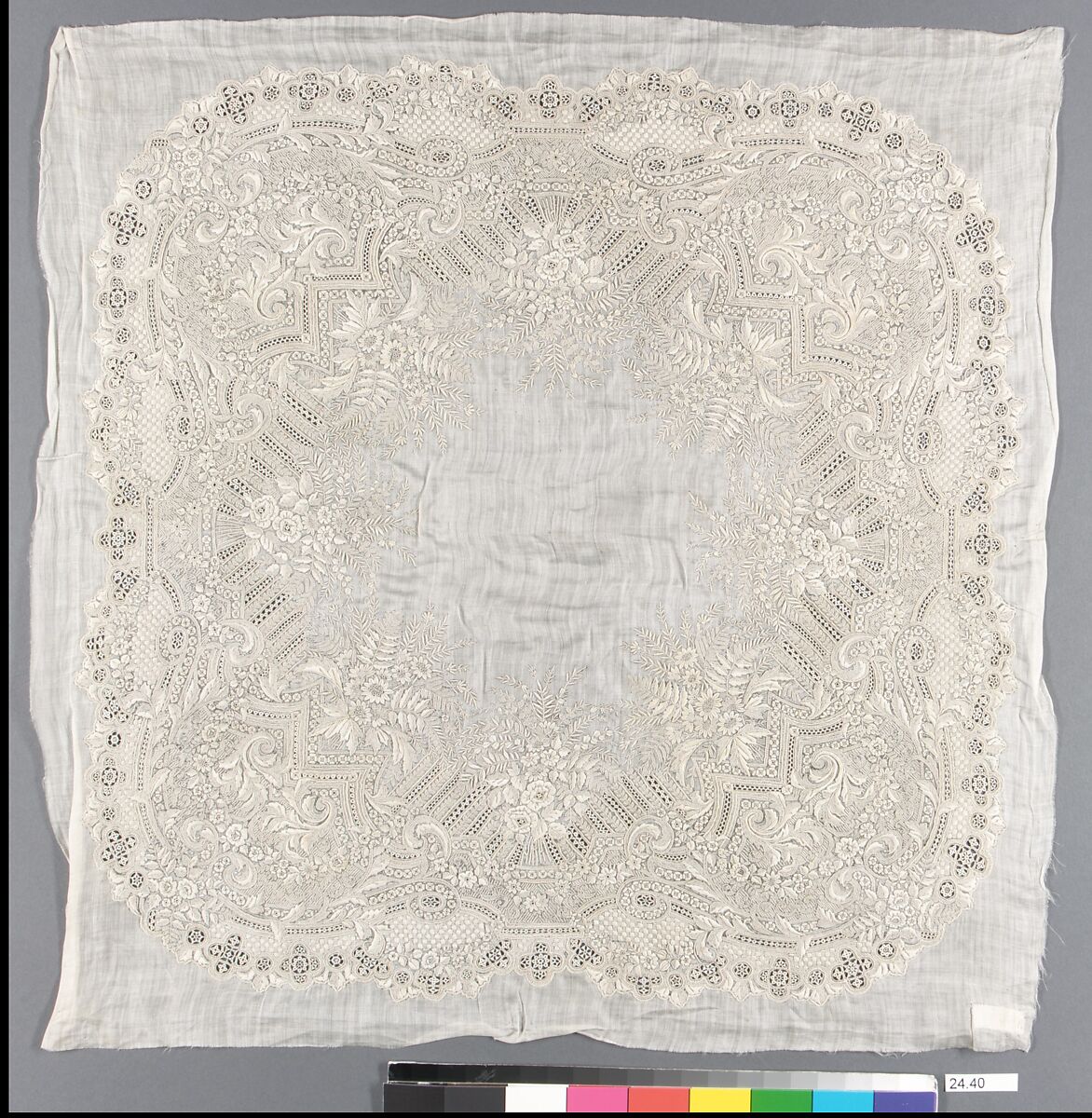 Handkerchief, Linen on silk, French 
