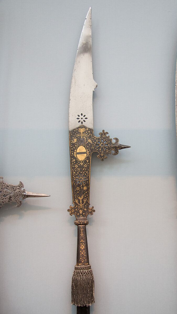 Glaive of the Bodyguard of the Tiepolo Family, Steel, gold, wood, textile, Italian 