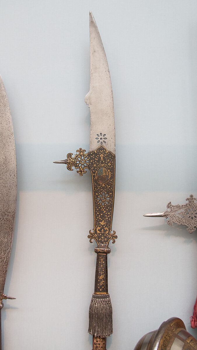 Glaive of the Bodyguard of the Tiepolo Family, Steel, gold, wood, textile, Italian 