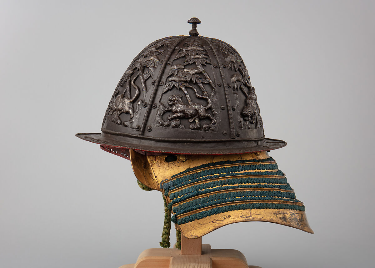 Helmet, Iron, lacquer, silk, Japanese