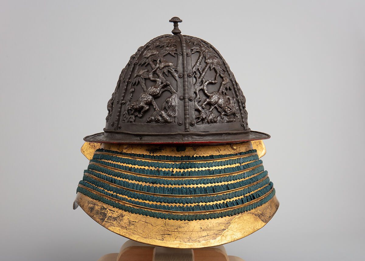 Helmet, Iron, lacquer, silk, Japanese