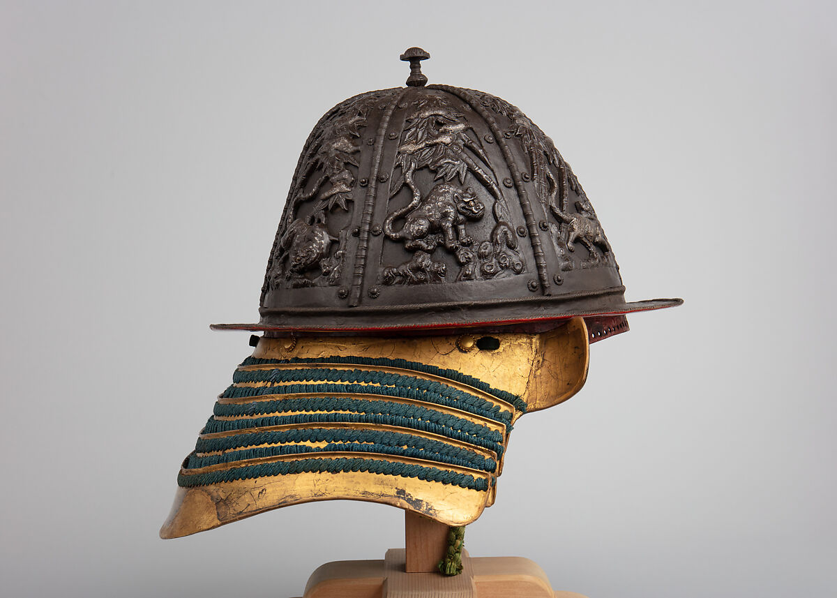 Helmet, Iron, lacquer, silk, Japanese