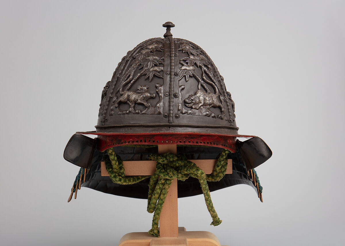 Helmet, Iron, lacquer, silk, Japanese