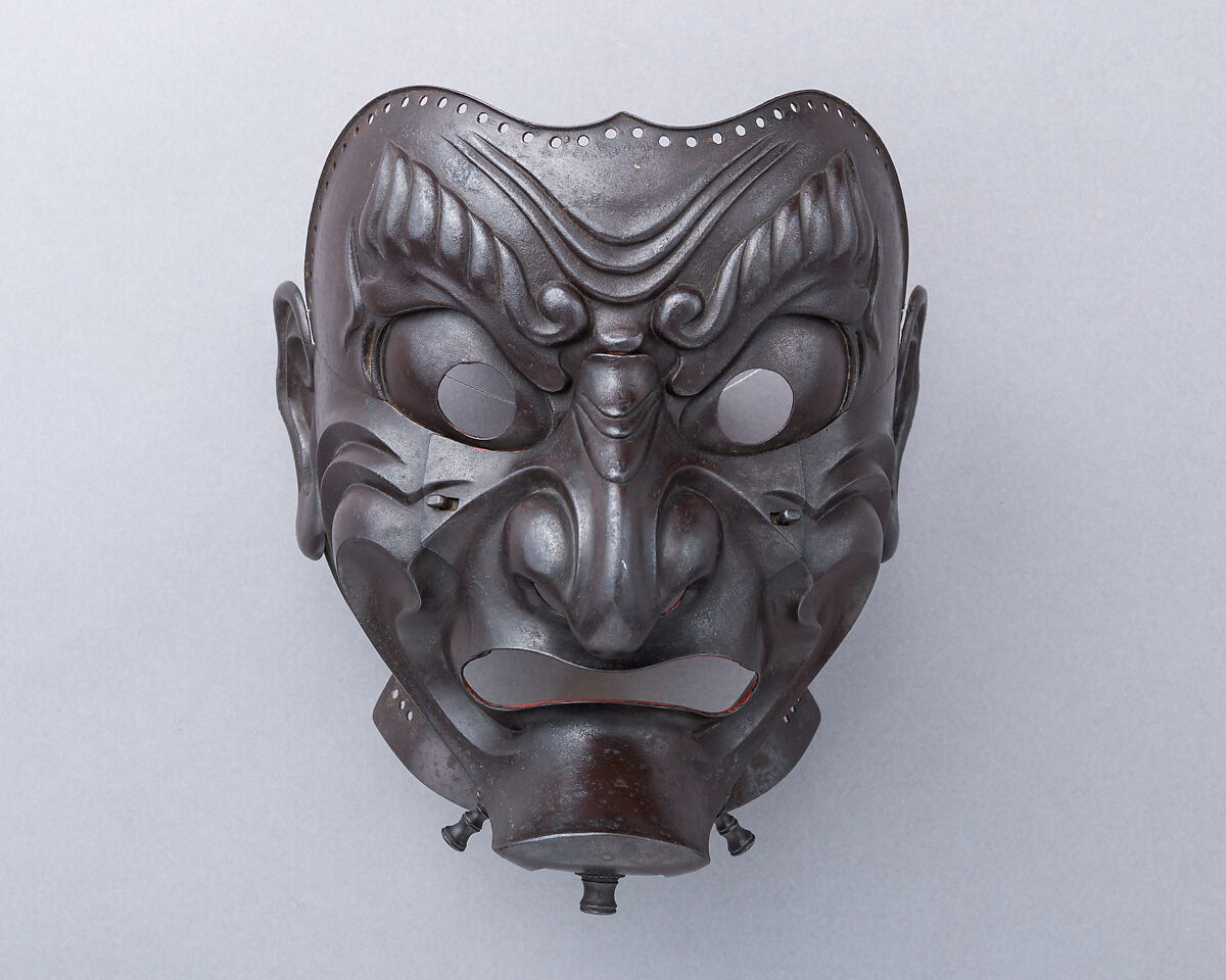 Mask, Inscribed by Myōchin Muneakira (Japanese, Edo period, 1673–1745), Iron, lacquer, Japanese 