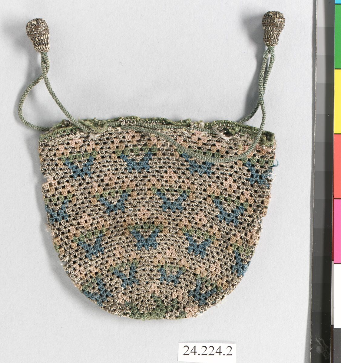 Bag, Silk and metal thread, British