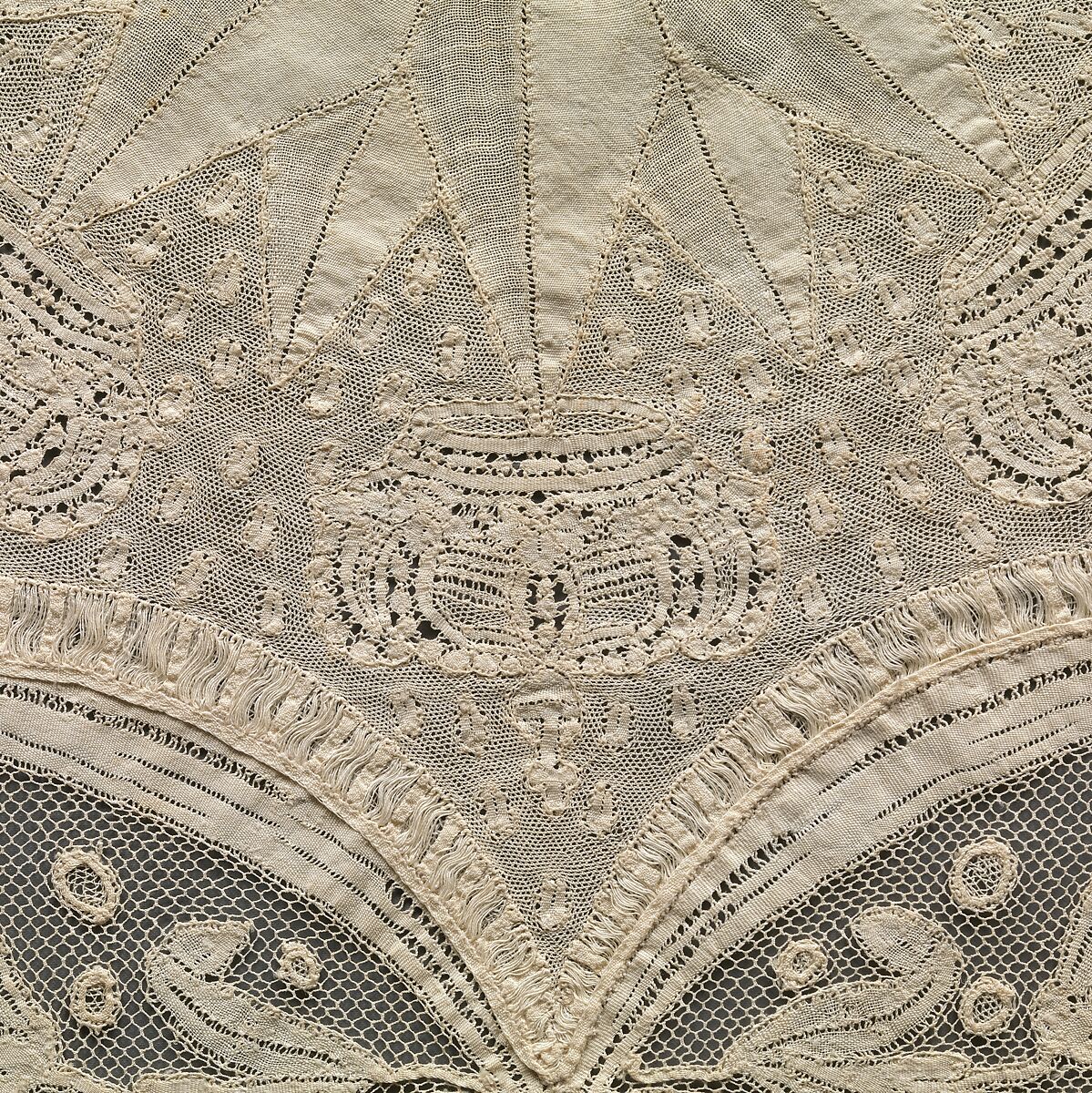 Handkerchief, Convent of Notre Dame de Visitation, Cotton, bobbin lace, Belgian, Ghent