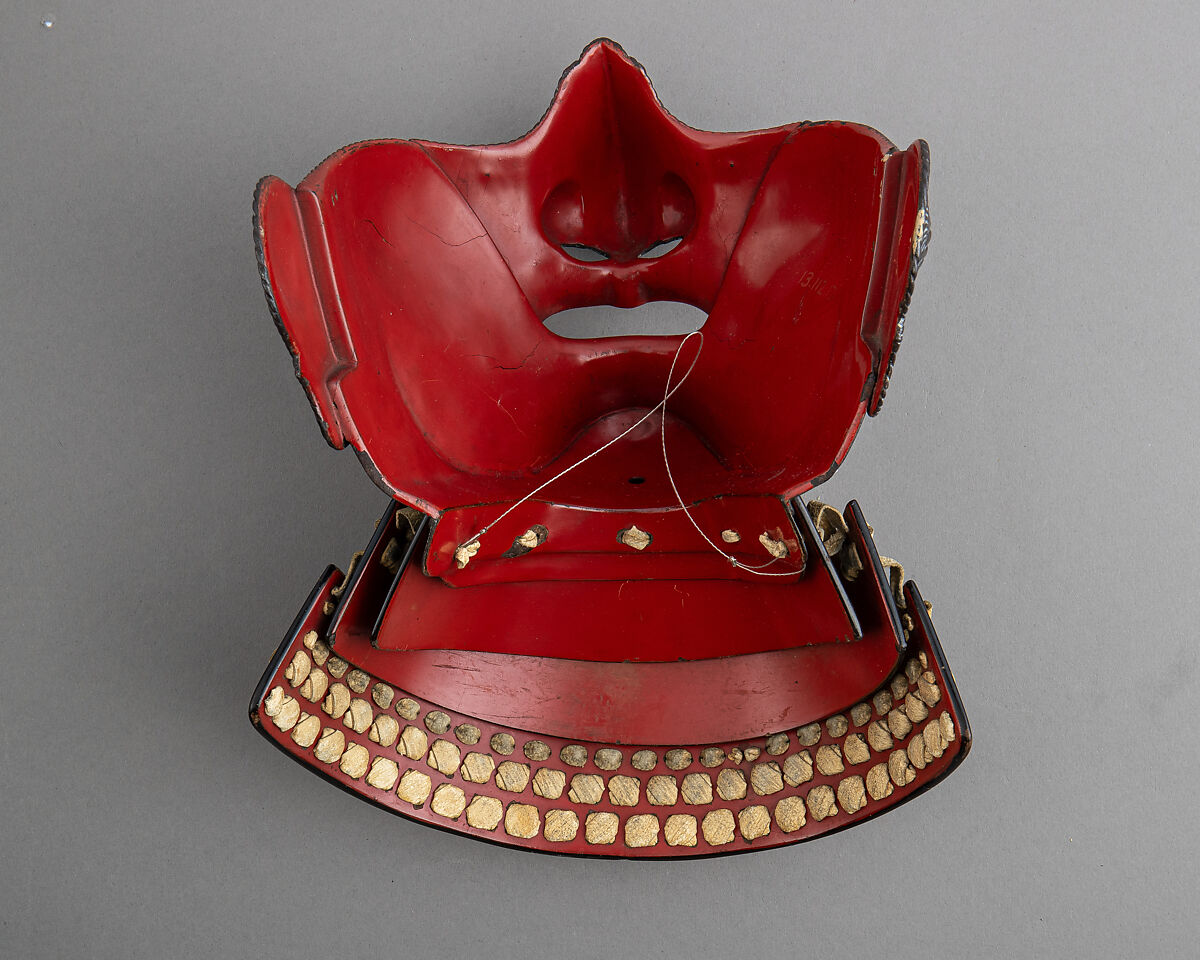 Half Mask (Menpō) and Gorget, Chiselled steel, leather, lacquer, Japanese
