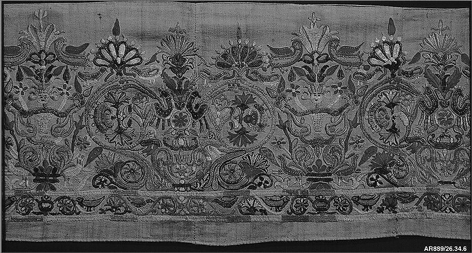 Dress border, Silk on linen, Greek, Crete