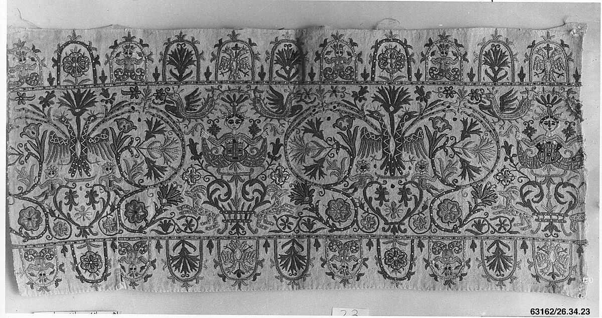 Portion of a dress border, Silk on linen, Greek Islands, Crete 