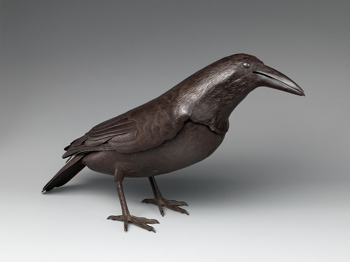 Okimono in the Form of a Raven, Myōchin Munesuke (Japanese, Edo period, 1688–1735), Steel, Japanese 