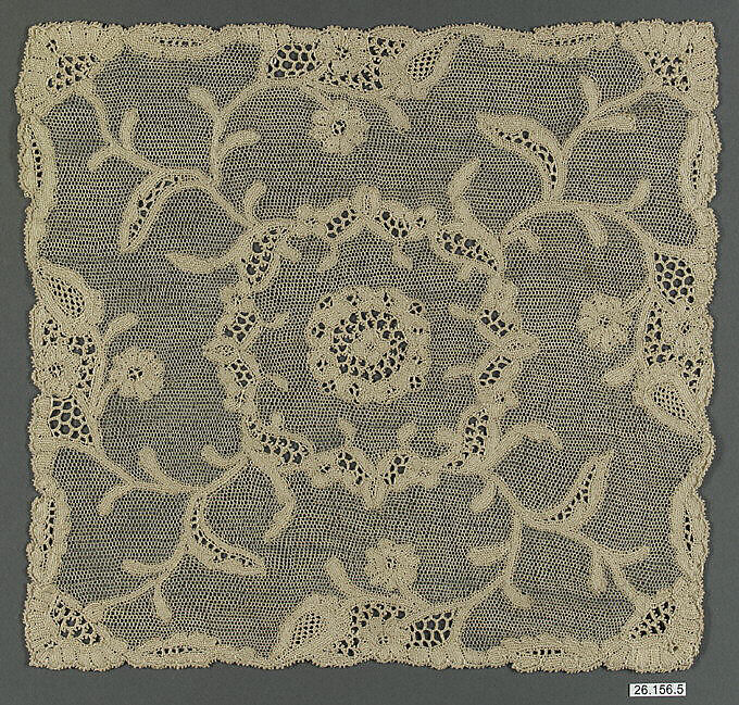 Square (one of three), Needle lace, point d’Alençon, silk, French 