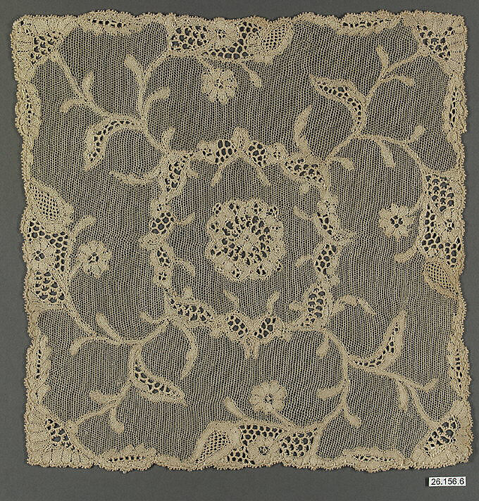 Square (one of three), Needle lace, point d’Alençon, silk, French 