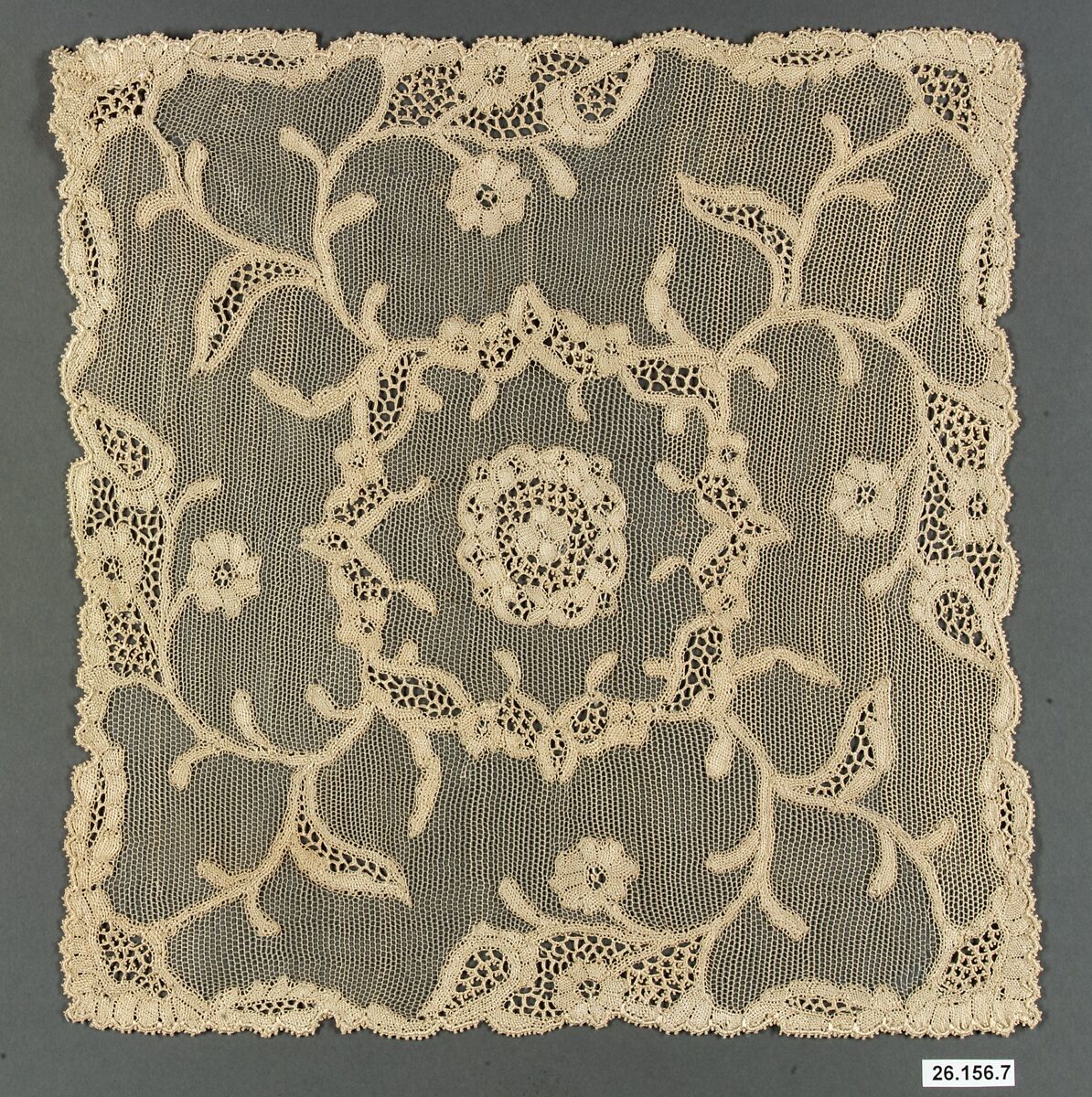 Square (one of three), Needle lace, point d’Alençon, silk, French 