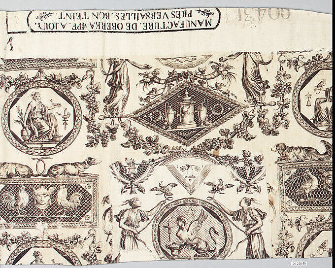 Medallions and cartouches in the Antique style, Designed by Jean-Baptiste Huet I (French, Paris 1745–1811 Paris), Cotton, copperplate printed, French, Jouy-en-Josas 