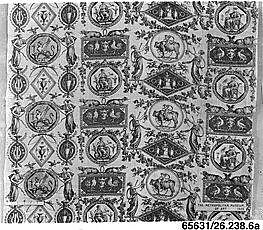 Medallions and cartouches in the Antique style, Designed by Jean-Baptiste Huet I (French, Paris 1745–1811 Paris), Cotton, copperplate printed, French, Jouy-en-Josas