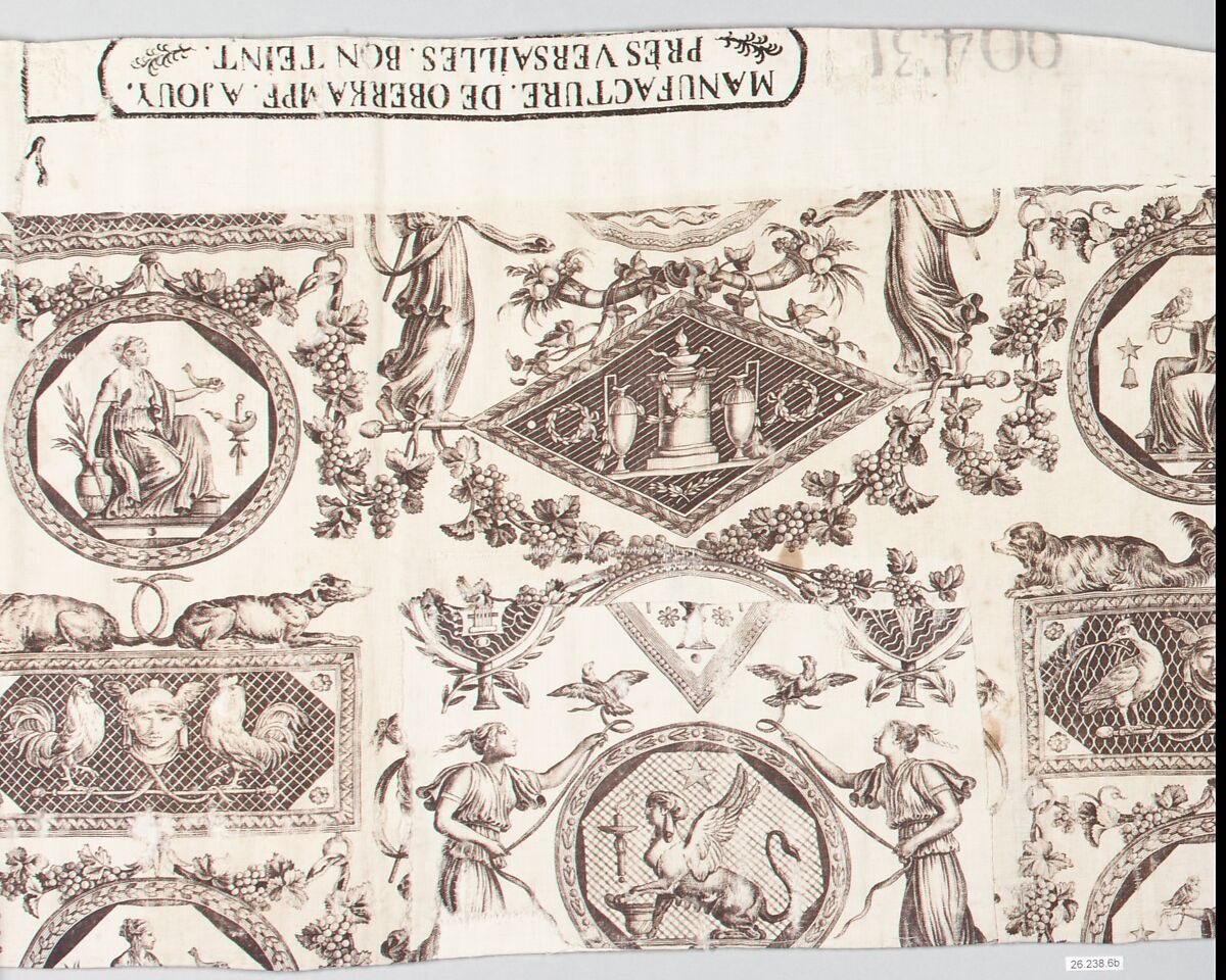 Medallions and cartouches in the Antique style, Designed by Jean-Baptiste Huet I (French, Paris 1745–1811 Paris), Cotton, copperplate printed, French, Jouy-en-Josas