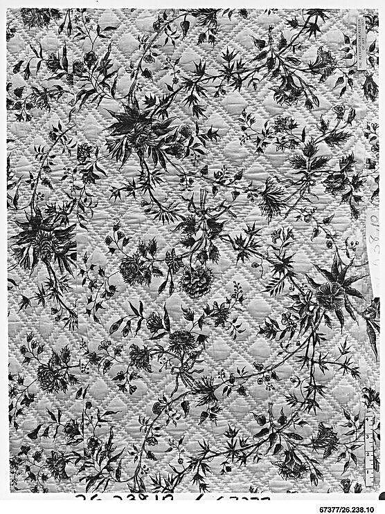 Floral Chintz Quilt, Cotton, drawn and painted resist and mordant, dyed, silk trim., Indian, Coromandel Coast, for Western market
