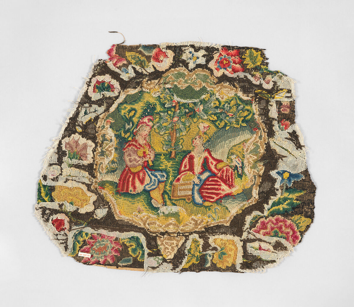 Chair seat cover, Silk and wool on canvas, British