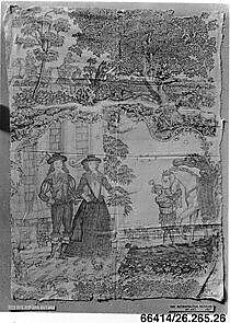 Copper plate printed cotton with King Charles I and Queen Henrietta Maria, Cotton, British