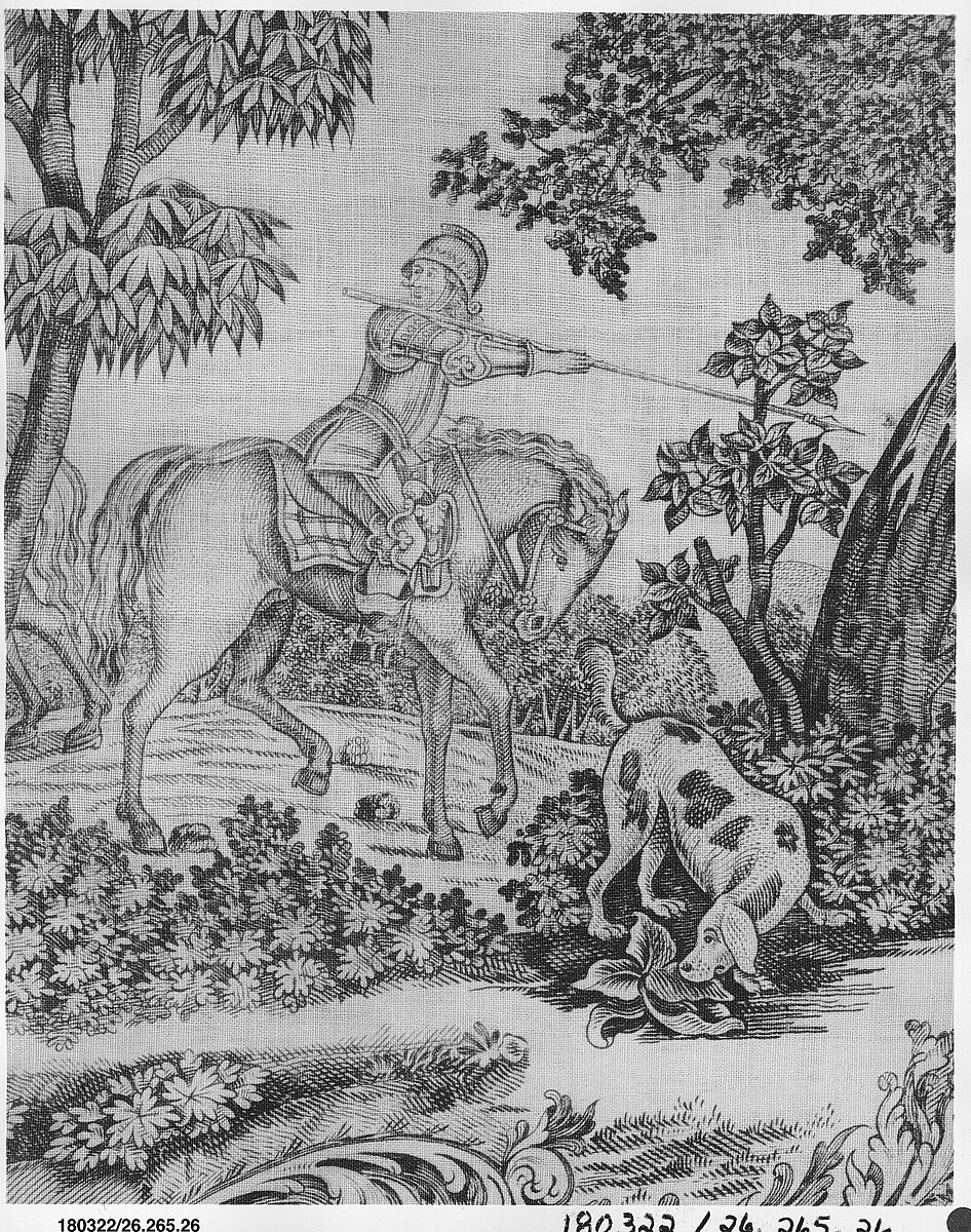 Copper plate printed cotton with King Charles I and Queen Henrietta Maria, Cotton, British