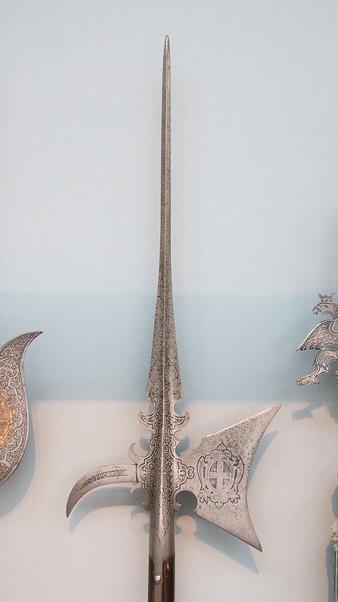 Halberd of Johann Georg I of Saxony (1585–1656) as administrator of the bishopric of Meresburg, Steel, wood, German 