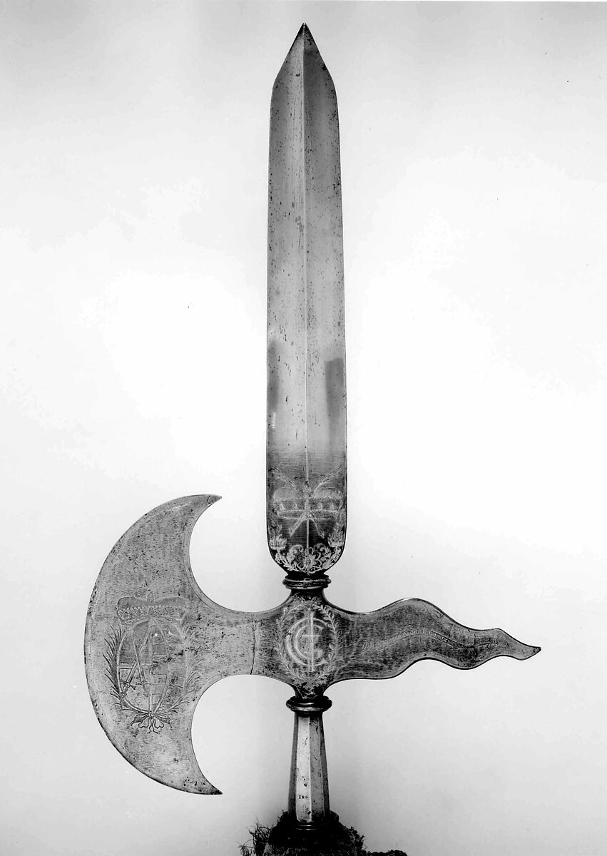 Halberd of the Swiss Guard of Johann Georg II of Saxony (reigned 1656–80), Steel, gold, wood, German
