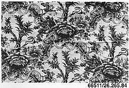 Floral print with hunting scenes, Linen, French, Rouen 