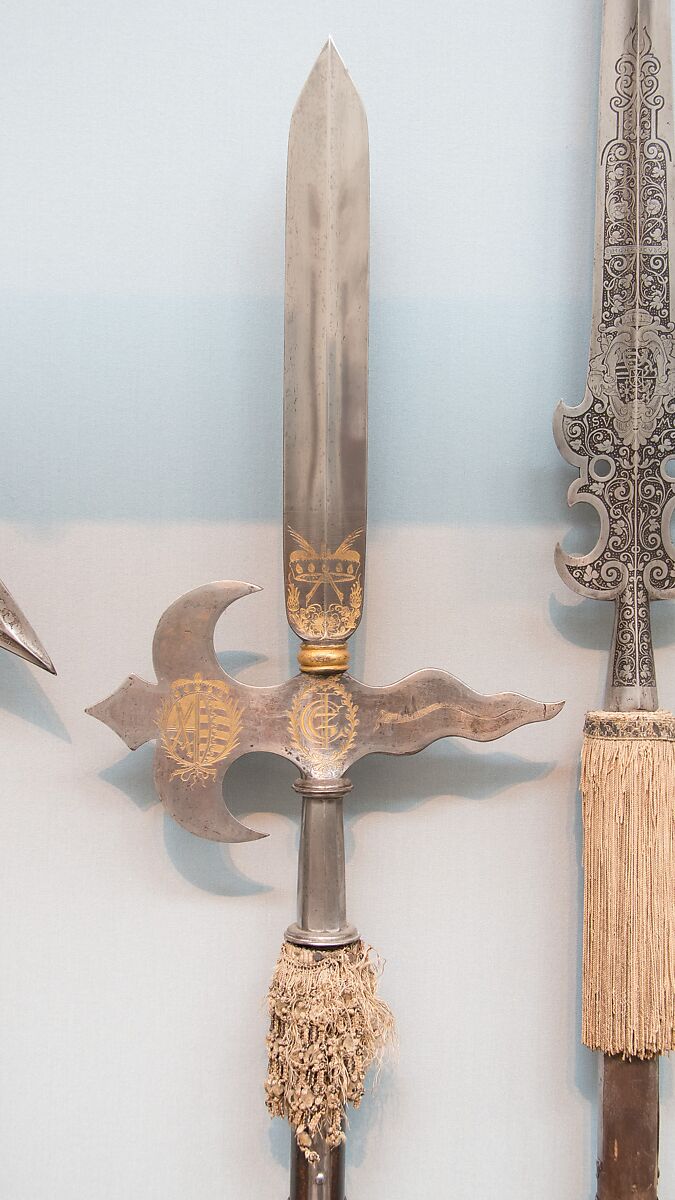 Halberd of the Swiss Guard of Johann Georg II of Saxony (reigned 1656–80), Steel, gold, wood, German 