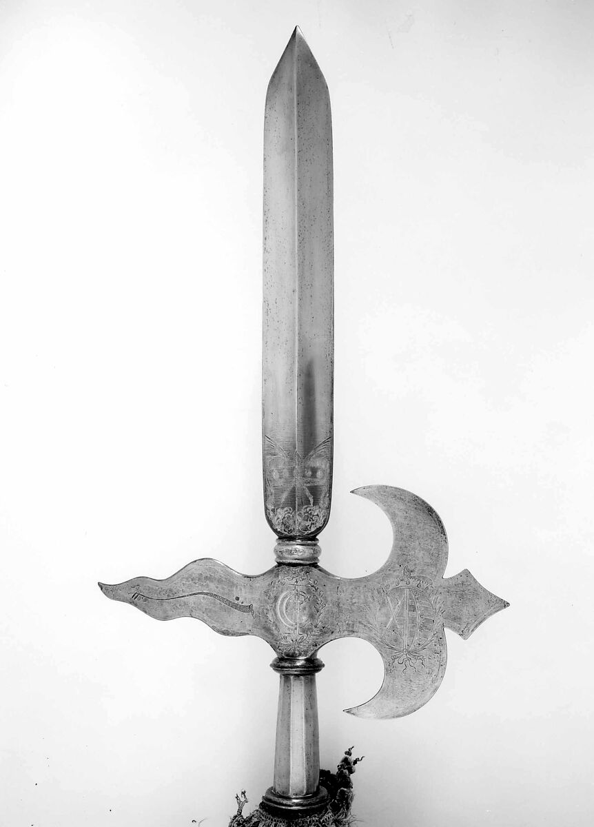 Halberd of the Swiss Guard of Johann Georg II of Saxony (reigned 1656–80), Steel, gold, wood, German