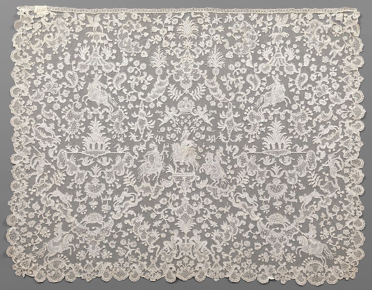 Cravat end or rabat, Linen, bobbin lace (point d'Angleterre), Flemish, Brussels 