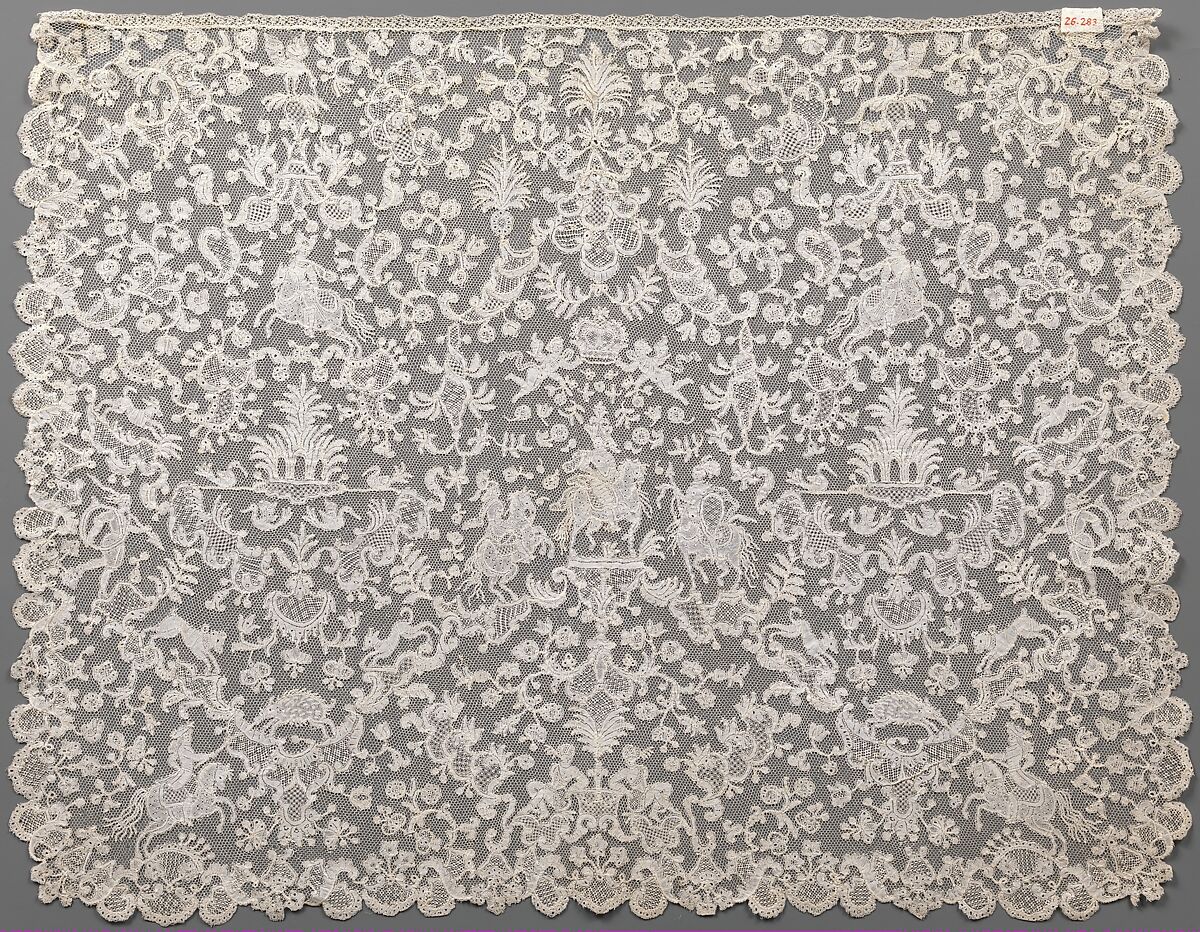 Cravat end or rabat, Linen, bobbin lace (point d'Angleterre), Flemish, Brussels