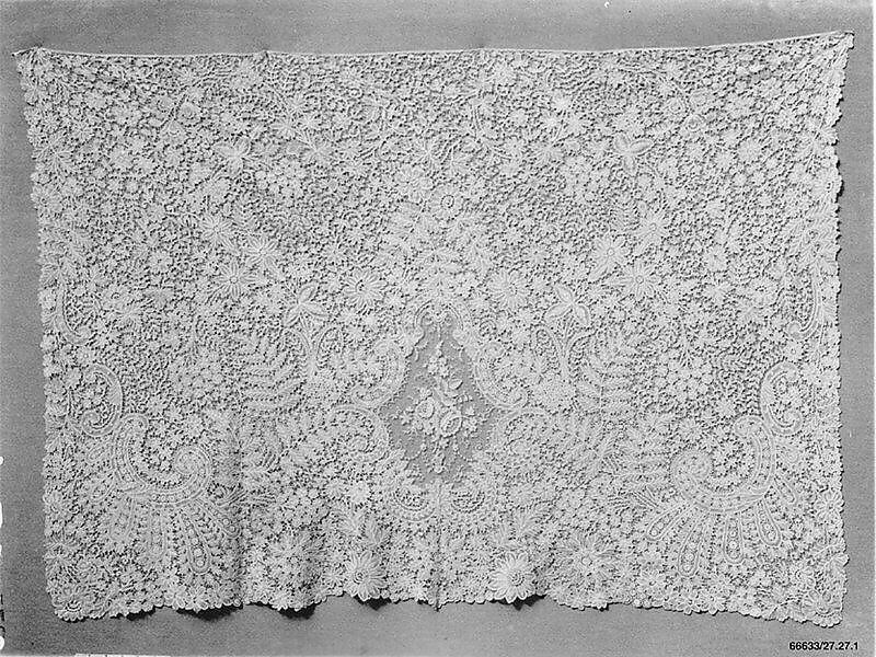 Panel, Bobbin lace, needle lace, Point de Gaze, Belgian, Brussels 