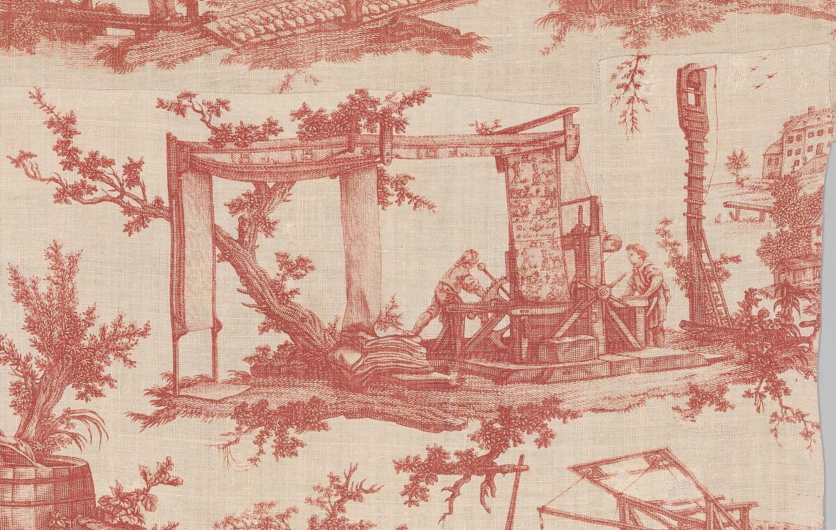 Les travaux de la manufacture, Designed by Jean-Baptiste Huet I (French, Paris 1745–1811 Paris), Linen, French, Jouy-en-Josas