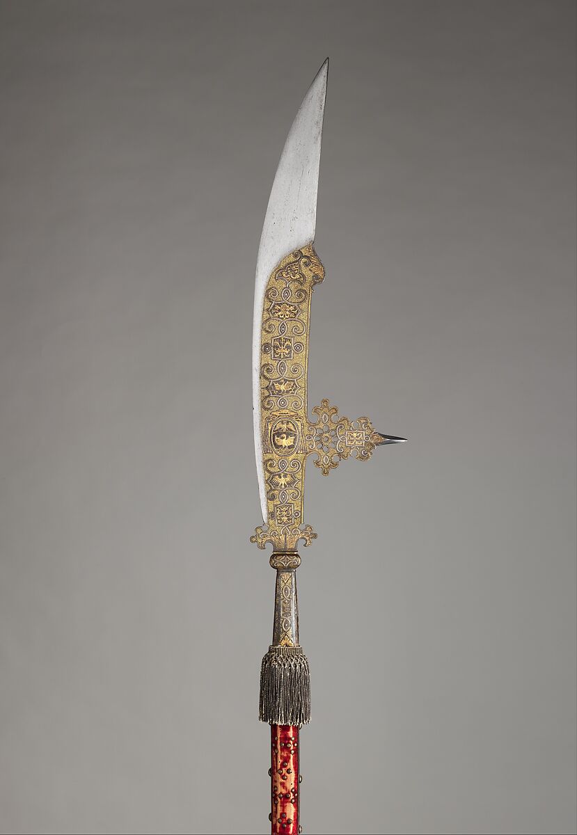 Fauchard of the Bodyguard of Cardinal Scipione Borghese-Caffarelli (1576–1633), Steel, copper, gold, silver, wood, textile, Italian 