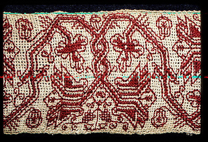 Strip, Embroidered net, buratto, linen and silk, Italian