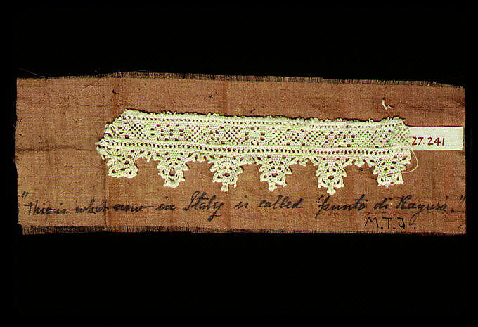 Strip, Needle lace, punto di Ragusa, linen, Italian 