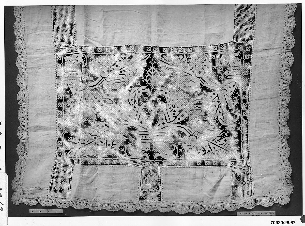 Altar cloth, Linen, embroidered net, Italian 
