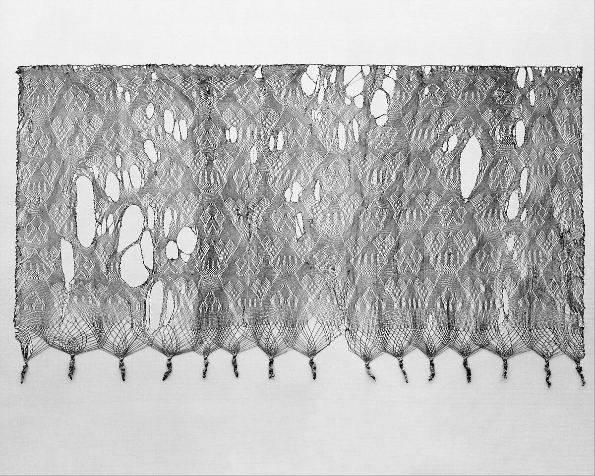 Fragment of Sprang Work, Silk, British, London, Finsbury 