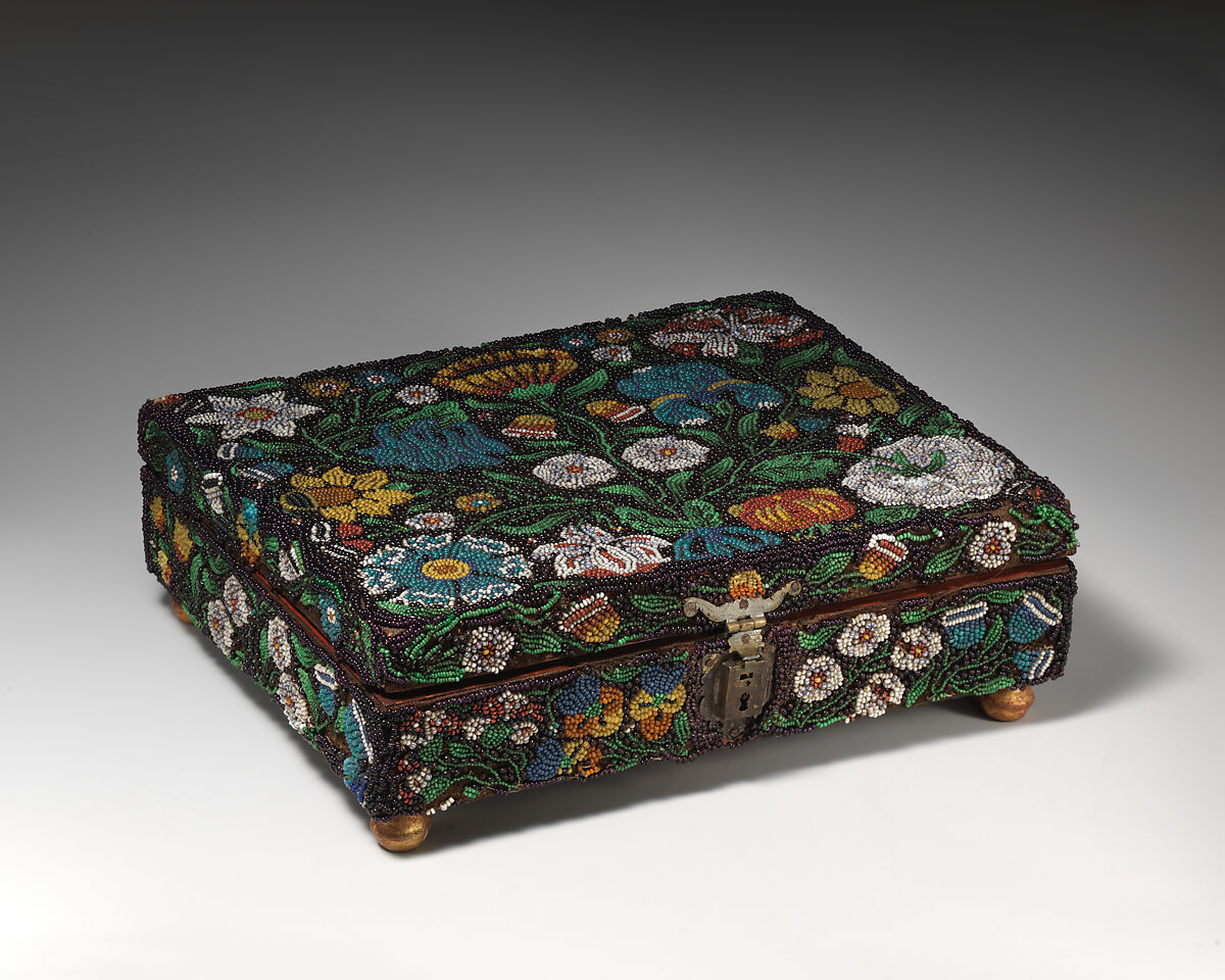 Box with beadwork, Wood, canvas and beads, British 
