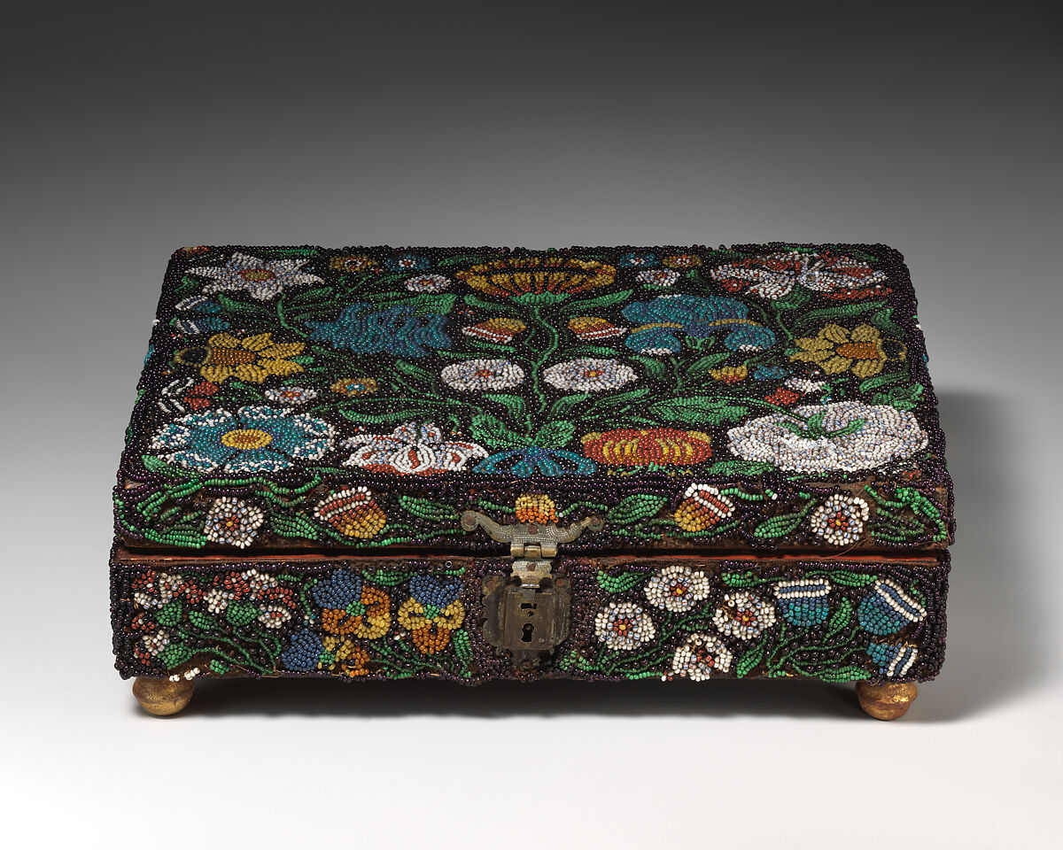 Box with beadwork, Wood, canvas and beads, British